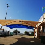 הצללה לגני משחקים - הצללה פגודה מחוברת לקיר