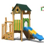 מתקן משחקים מעץ רוביניה - ירוק - 99060 - הדמייה - מבט מהצד