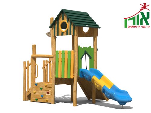 מתקן משחקים מעץ רוביניה - ירוק - 99060 - הדמייה - מבט מהצד